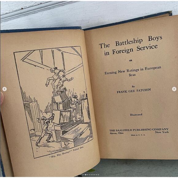 Antique 1900 Children’s Battleship Boys Foreign Service Blue Shabby Book Patchin - Picture 4 of 10